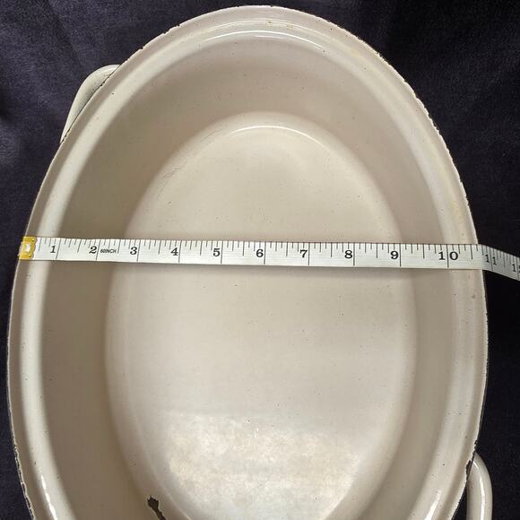 Vintage Large Tan & Brown Iron Roaster Frying Pan Roasting Pot Casserole Dish - Picture 11 of 13